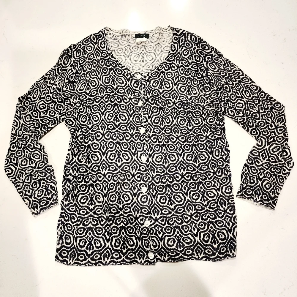 J. Crew Black White Patterned Women's Cardigan Women's Small S Linen Silk EUC